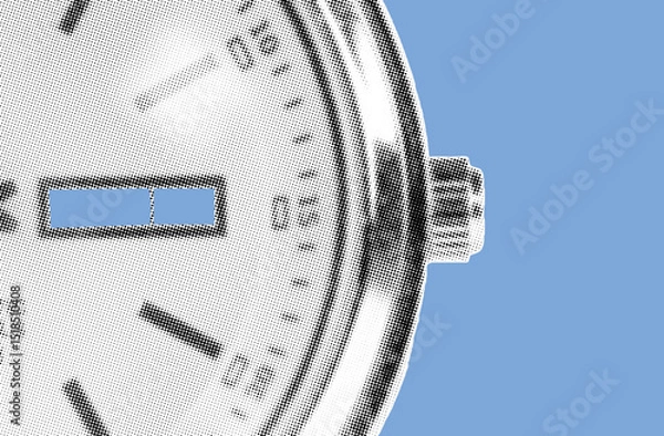 Fototapeta close up of blank dial day-date on watch pixelate grayscale color halftone dotted texture style collage element isolated on blue background