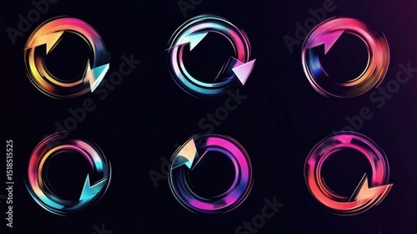 Fototapeta Reload arrows. Circle arrow, connect or recycle digital icons. Connection restart symbols, isolated rotate round group recent vector collection illustration , no logos, no brands