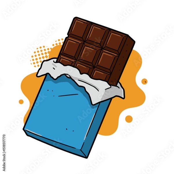 Fototapeta Chocolate bar in blue wrapper with a melting appearance concept of icon  