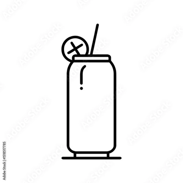 Fototapeta Outline of beverage can with straw and lemon slice on top  