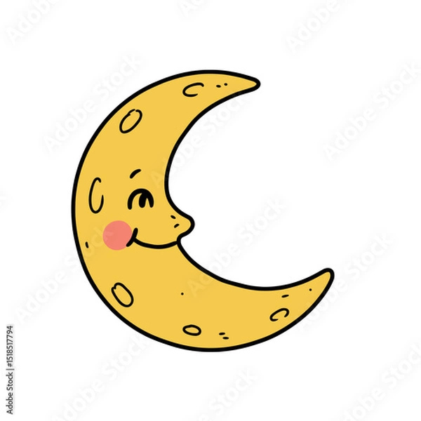Fototapeta Happy cartoon moon smiling with playful expression in yellow color  