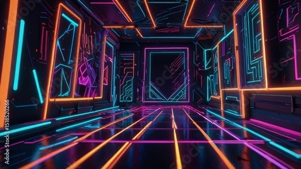 Obraz Geometric abstraction with zigzagging lines and neon 3D effects.