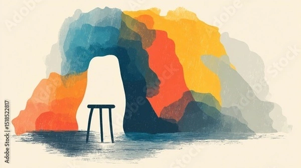 Obraz Minimal scene with a single stool, emphasizing structure, function, and visual silence for contemporary creative use.