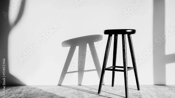 Obraz Minimal scene with a single stool, emphasizing structure, function, and visual silence for contemporary creative use.