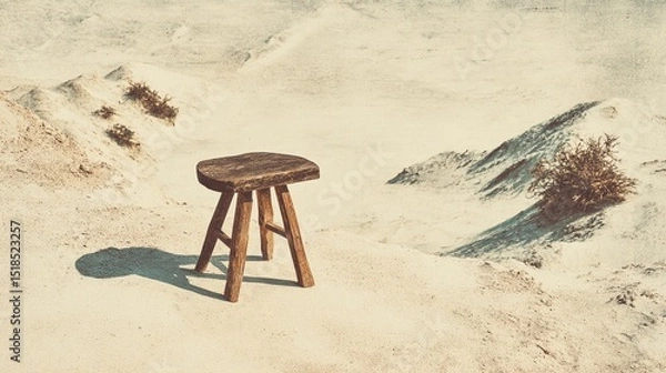 Obraz Minimal scene with a single stool, emphasizing structure, function, and visual silence for contemporary creative use.