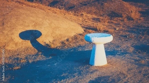 Obraz Minimal scene with a single stool, emphasizing structure, function, and visual silence for contemporary creative use.