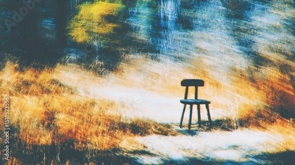 Obraz Minimal scene with a single stool, emphasizing structure, function, and visual silence for contemporary creative use.