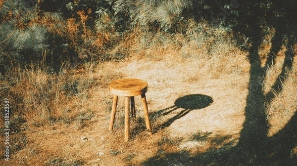 Obraz Minimal scene with a single stool, emphasizing structure, function, and visual silence for contemporary creative use.