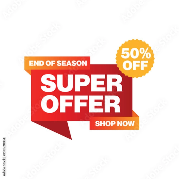 Obraz Super Offer: A visually striking graphic advertising a "Super Offer" with a bold red backdrop, the design also includes a 50% off promotion and a call to action.