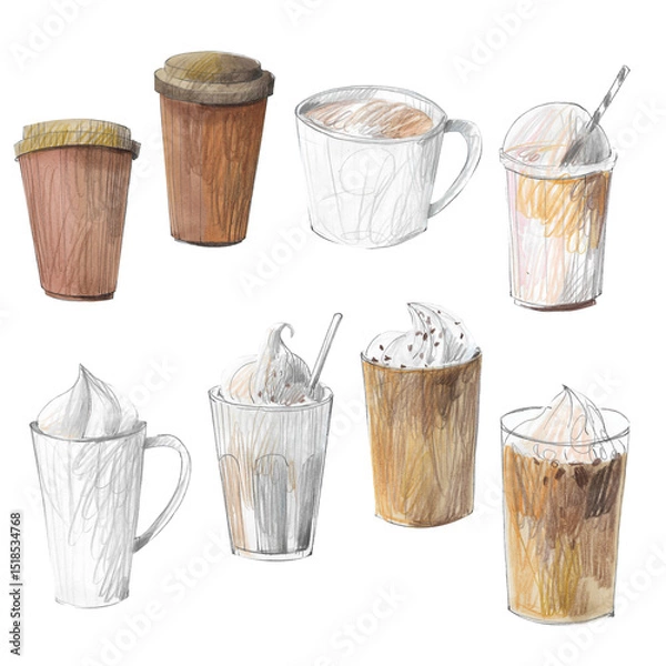 Obraz Coffee shop drinks.  Sketch  illustration.