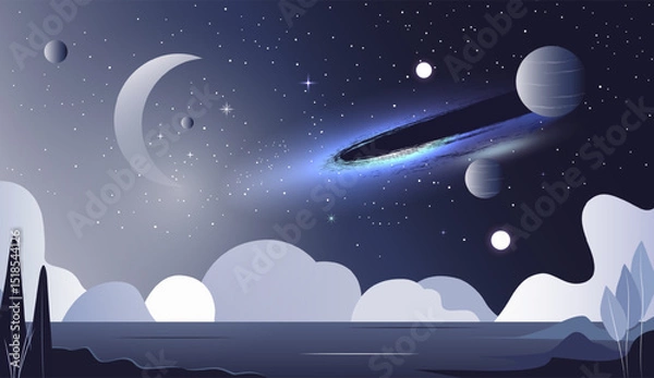 Obraz Space scene. Galaxy, planet surface, ice. Futuristic space illustration. Fantasy universe