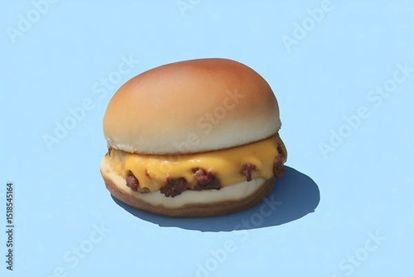 Fototapeta Cheeseburger on blue minimalistic plain background