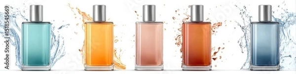 Fototapeta Creative cologne mockup showcasing vibrant bottles with lively splash effects for branding opportunities