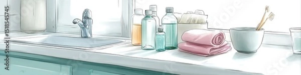 Fototapeta Whimsical representation of cluttered under-sink spaces in a bright kitchen setting emphasizing creative organization