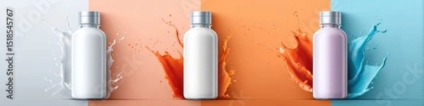Fototapeta Cleansing milk mockup featuring vibrant dynamic splashes with space for branding and text