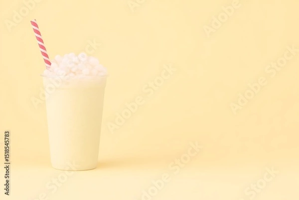 Fototapeta Refreshing boba drink with striped straw