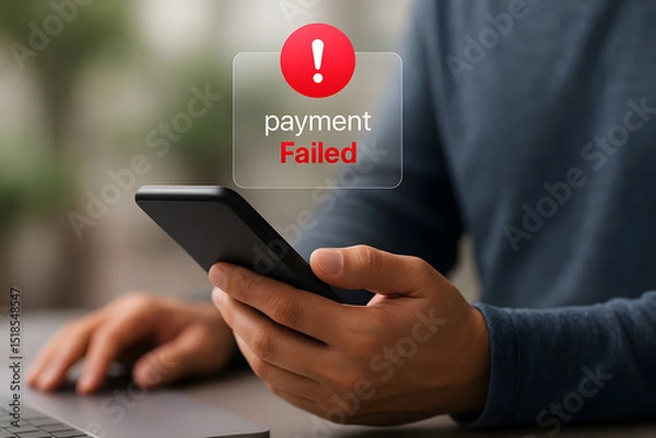 Fototapeta Payment failed error message on mobile phone concept for online banking and transaction issues