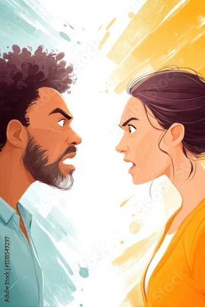 Fototapeta Internal struggle with anger illustrated in a vibrant and expressive style featuring two individuals facing off