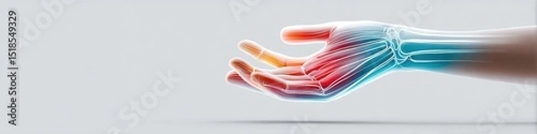 Fototapeta Artistic anatomical model of hands showcasing creative design with vibrant colors in open space for branding