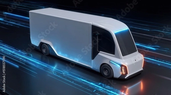 Obraz Futuristic white delivery vehicle on a high-tech roadway.