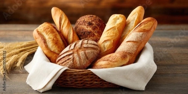 Obraz Assorted Artisan Breads in Rustic Basket