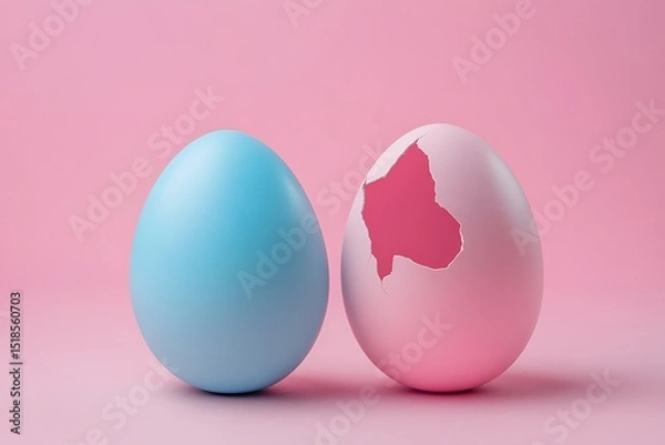 Fototapeta Broken egg on a blue background. The concept of crisis.