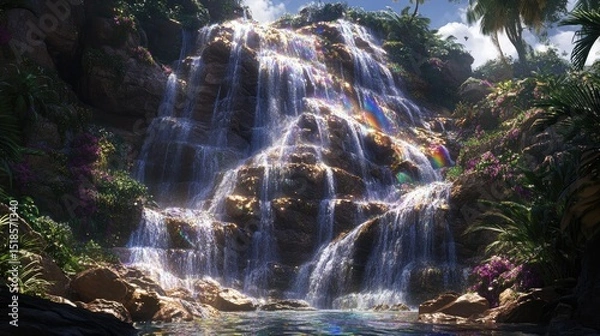 Obraz Lush waterfall cascading down a rocky, natural landscape.