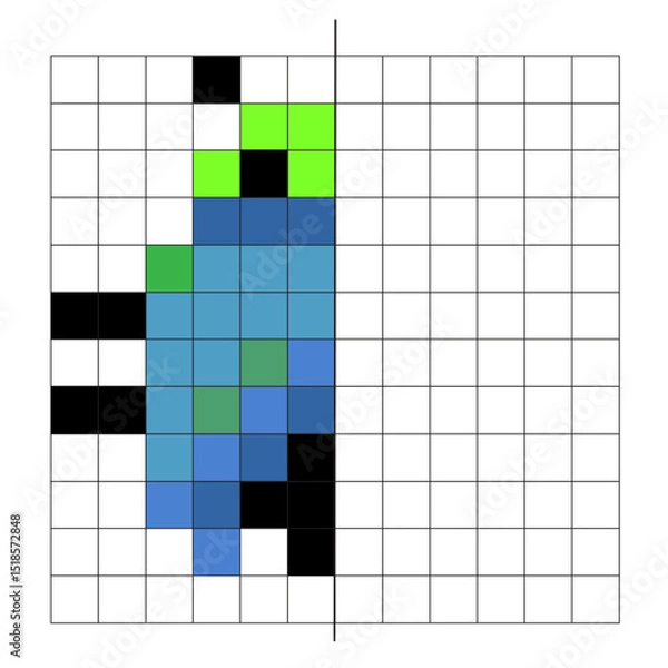 Fototapeta Vector image of a beetle or ladybug in 12x12 squares. Educational graphic material with an axis for coloring.