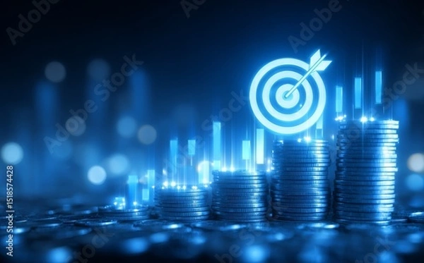 Fototapeta The concept of a financial graph and profit chart represents a business strategy for achieving a target of increasing wealth and revenue through digital marketing technology and stock on a 3d