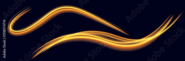 Fototapeta Set of light speed motion effect. Gold or yellow color spiral glow effect on dark background. Sunlight special lens flare light effect. Vector illustration
