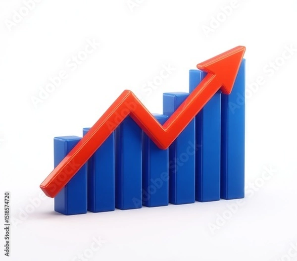 Fototapeta An upward growth graph and arrow chart are depicted on a transparent PNG background with an illustrative graphic icon symbolizing profit, representing a successful financial business and marketing