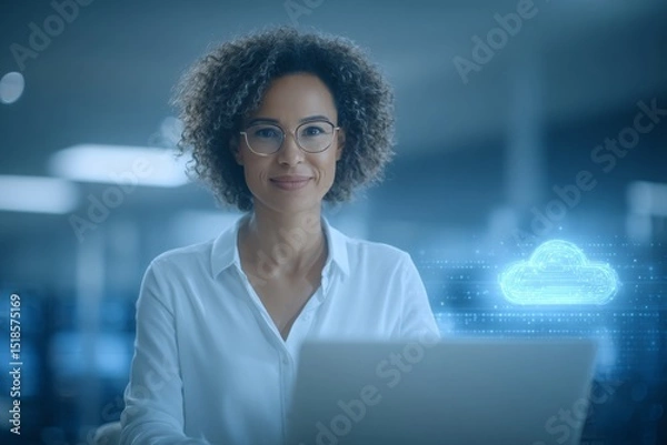 Fototapeta The data center admin relies on stock neural networks and node trees on a laptop, and the server room specialist uses an AI programming language on a notebook for configuring specialized equipment
