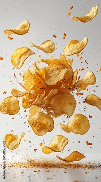 Fototapeta Potato chips on a white background as a colorful and tasty snack.