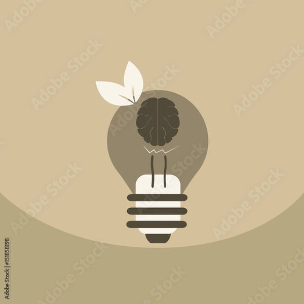 Obraz light save planet on ecology style lamp with brain and leaf