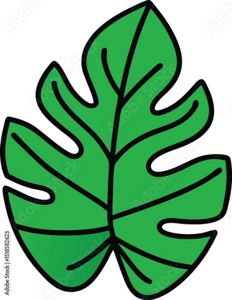 Obraz Vibrant Green Monstera Leaf Illustration with Black Outline Isolated on White Background Perfect for Tropical Themes Botanical Designs and Summer Inspired Projects