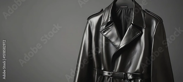 Fototapeta Fashion-Forward Leather Trench Coat Positioned with Empty Space to Support Custom Layouts, Promotional Content, or Visual Design Needs