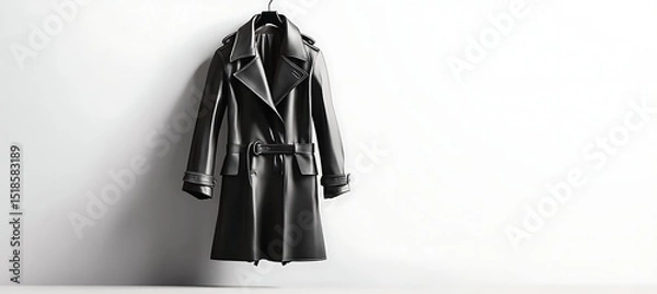 Fototapeta Fashion-Forward Leather Trench Coat Positioned with Empty Space to Support Custom Layouts, Promotional Content, or Visual Design Needs