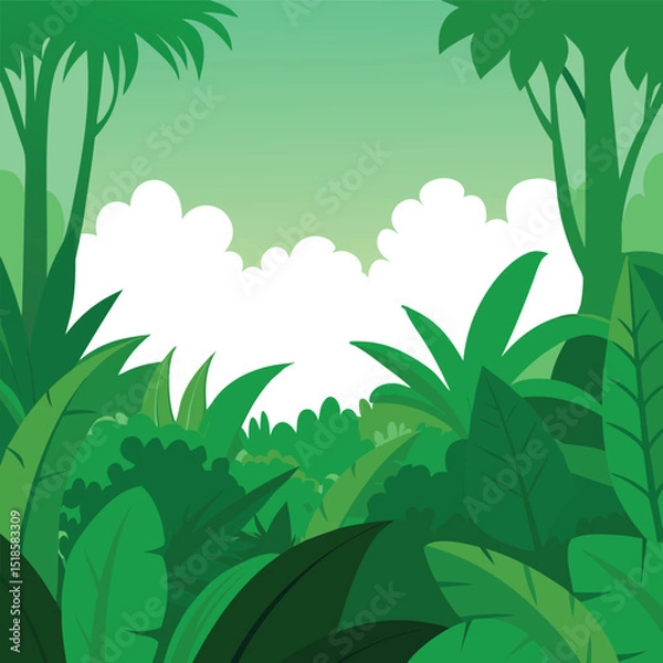 Obraz Lush Green Jungle Background with Tropical Plants and Trees Perfect for Nature Illustrations Adventure Themes and Exotic Vacation Designs with a Tropical Vibe