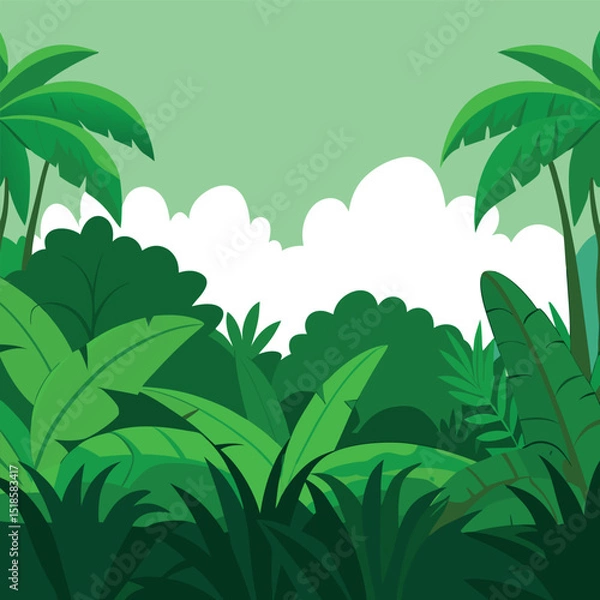 Obraz Lush Green Jungle Background with Palm Trees and Dense Foliage Perfect for Tropical Themes Nature Illustrations or Children s Book Designs with a Fresh and Vibrant Feel