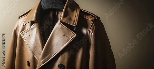 Fototapeta Fashion-Forward Leather Trench Coat Positioned with Empty Space to Support Custom Layouts, Promotional Content, or Visual Design Needs