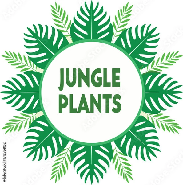 Obraz Tropical Jungle Plants Circle Frame with Monstera and Palm Leaves Perfect for Summer Designs Invitations Posters and Creative Projects with a Natural and Fresh Vibe