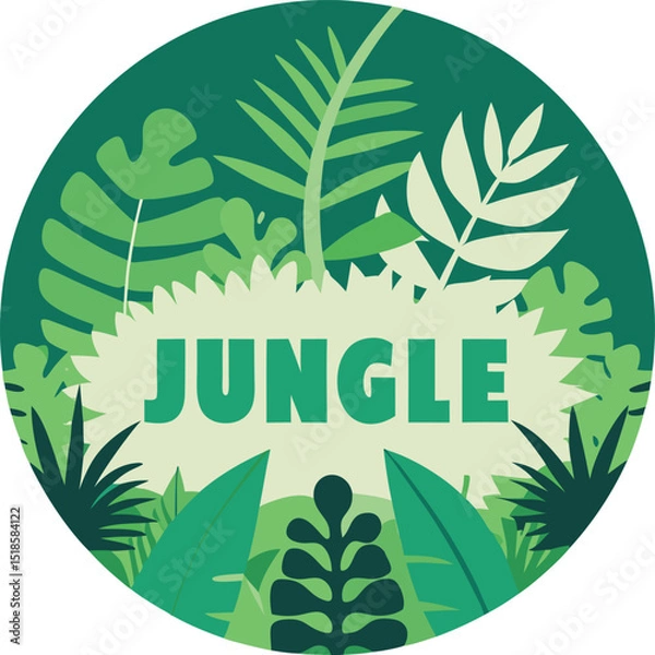 Obraz Vibrant Jungle Illustration with Lush Green Foliage and Bold Typography Perfect for Nature Themed Designs Tropical Prints and Exotic Backgrounds for Creative Projects and Marketing Materials
