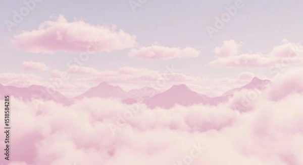 Obraz Dreamy pink clouds over soft hills.
