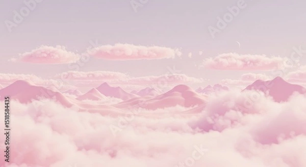 Obraz Dreamy pink clouds over soft hills.