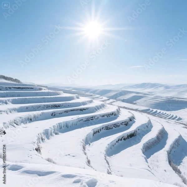 Obraz White icy terraced landscape under bright sunlight
