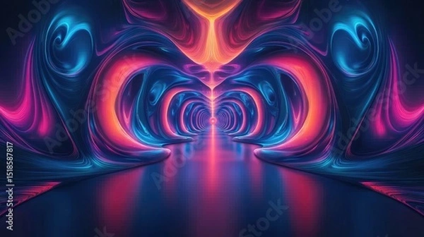 Obraz Abstract neon tunnel with vibrant colors.