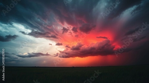 Obraz Vibrant sunset lights up dramatic clouds over the open landscape in a mesmerizing display of nature's beauty