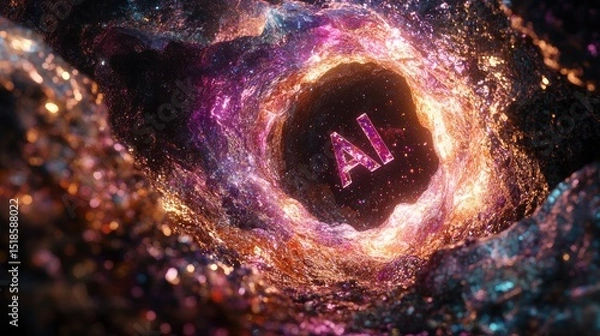 Obraz Abstract swirling tunnel with glowing text.