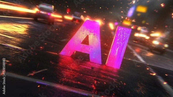 Obraz Modern, vibrant AI  displayed on a city street.