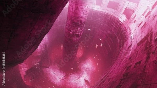 Obraz Intricate, crimson-hued, subterranean architectural structure.